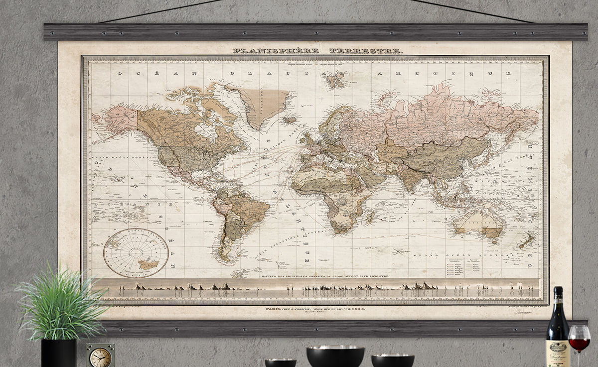 World Map. 1852 Rivers Digital Download Vintage Map Retro 