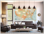 Large USA Map.  Archival Canvas up to 5x8ft | Vintage Look - Big World Maps