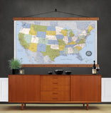 Large USA Map.  Archival Canvas up to 5x8ft |Summer Blues - Big World Maps