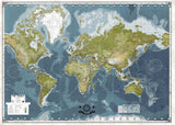 Large World Map. The Largest World Maps Availible. Printed on Archival Canvas up to 5x8ft. Vintage Blues - Big World Maps