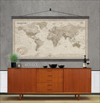 Large Modern World Map, Works Great with Push Pins. Modern Map in Vintage Browns - Big World Maps