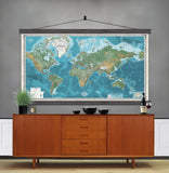 Large World Map. The Largest World Maps Available. |Printed on Archival Canvas up to 5x8ft. |Blues - Big World Maps