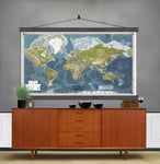 Large World Map. The Largest World Maps Availible. Printed on Archival Canvas up to 5x8ft. Vintage Blues - Big World Maps