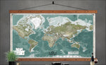Large World Map. The Largest World Maps Available. |Printed on Archival Canvas up to 5x8ft.  |Vintage Greens - Big World Maps