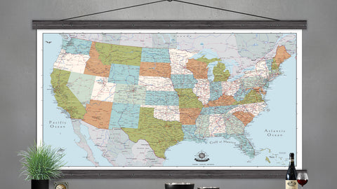 Large USA Map.  Archival Canvas up to 5x8ft | Fresh Look - Big World Maps